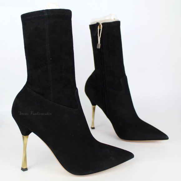 NEW Valentino Garavani Stretch Suede Sock Boots Black EU 38.5 Pointed Toe